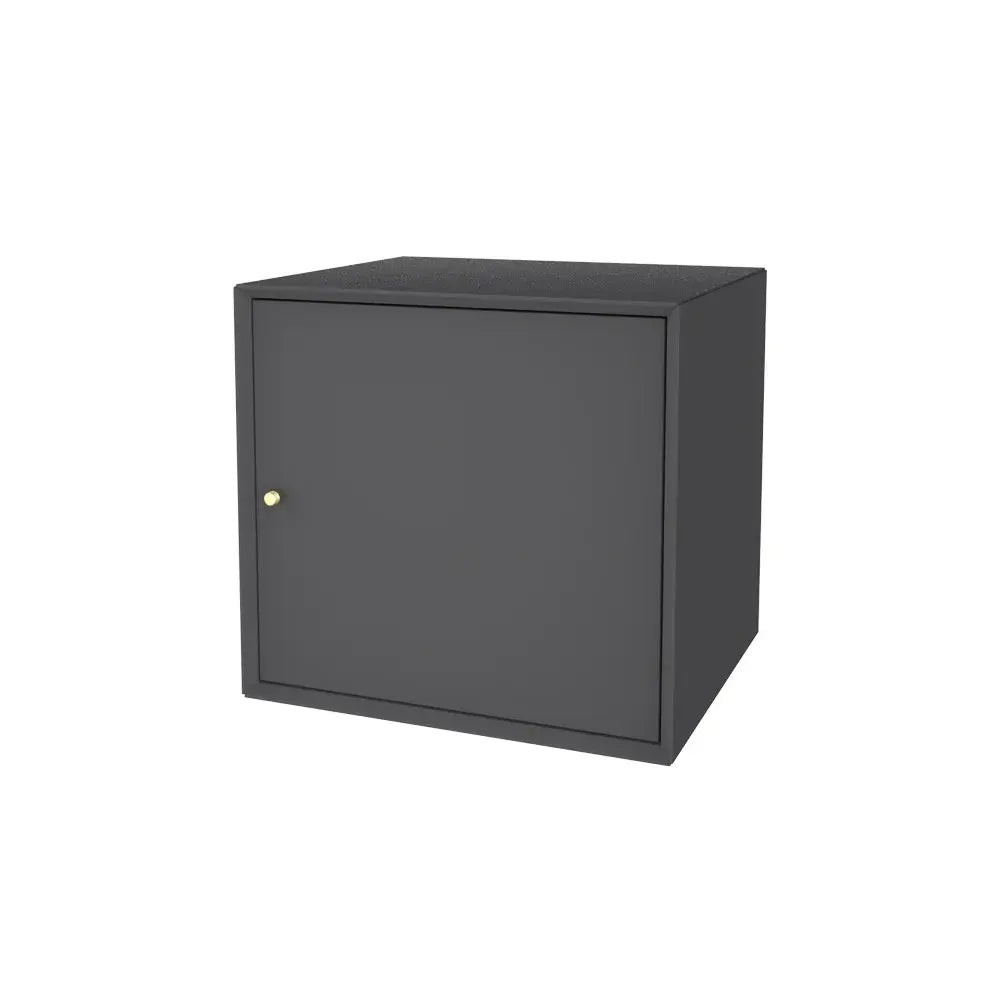 Væghængt sengebord i mørkegrå med guldknap, produceret i Europa med dansk design.