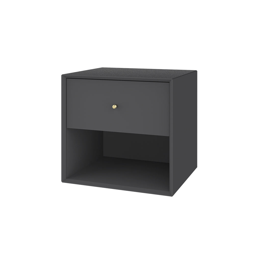 Natbord væghængt i graphite grå med messing håndtag - moderne opbevaringsløsning