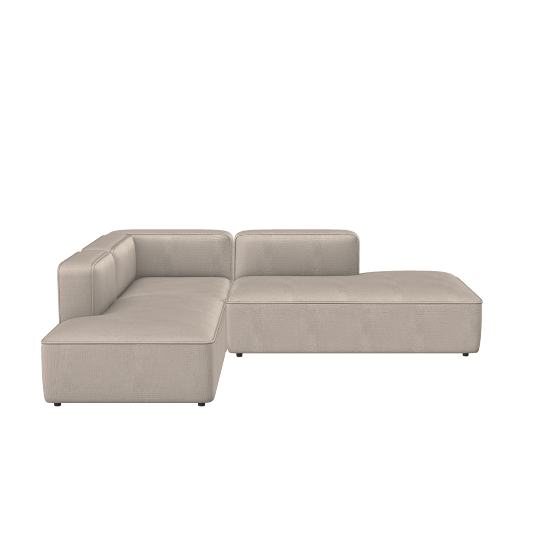 Rummelig modulsofa med åbent endemodul, dansk design, produceret i Europa, elegant og moderne udtryk.